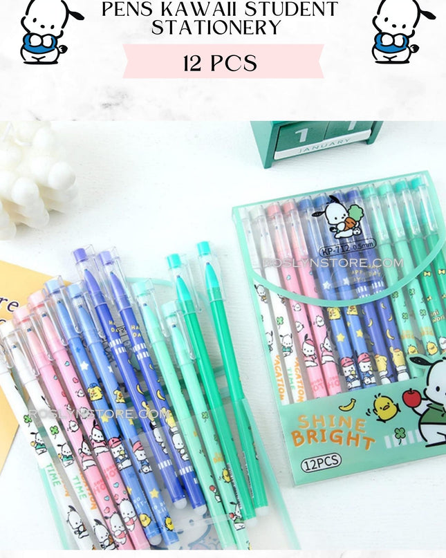 POCHACCO ERASABLE PENS  -STUDENT STATIONERY (12 PCS box)