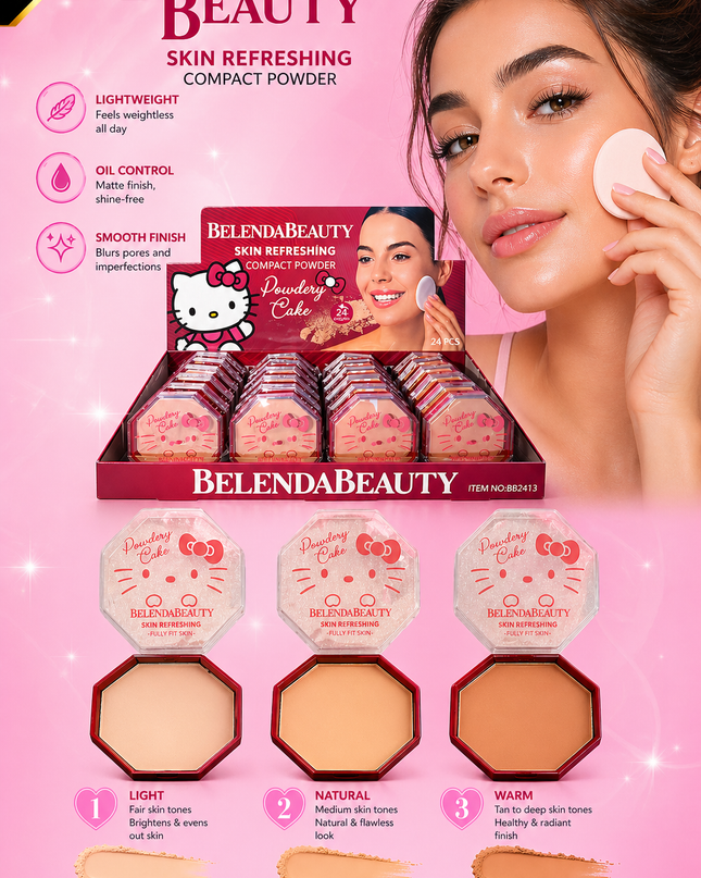 COMPACT POWDER CAKE - CAT STYLE -#BB2413 -(24 PCS BOX) Belenda beauty