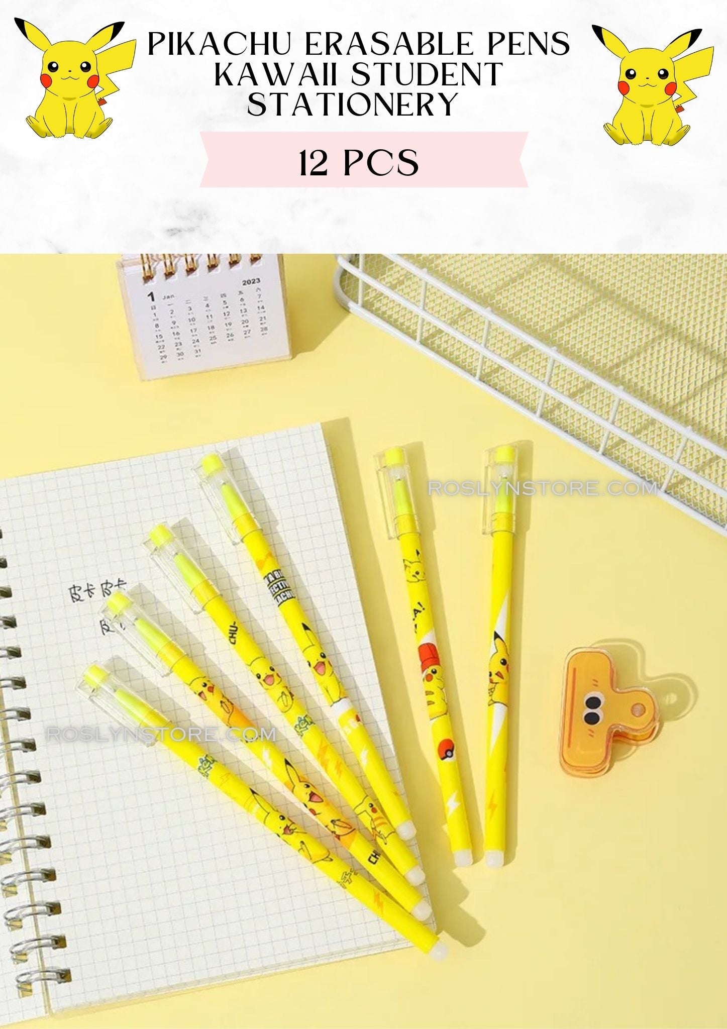 PIKACHU ERASABLE PENS  -STUDENT STATIONERY (12 PCS box)