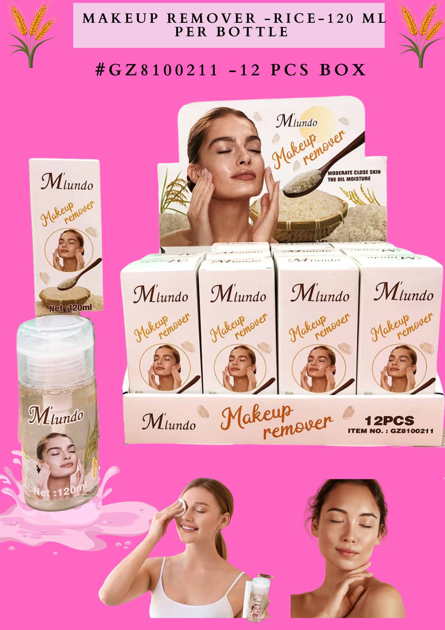 MAKEUP REMOVER -RICE -120 ML PER BOTTLE #GZ8100211 - 12 PCS BOX