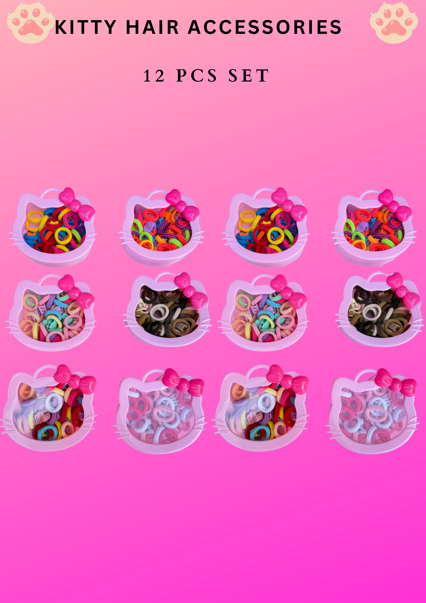 Kitty hair bands   - 12 PCS SET PER BOX- style 2