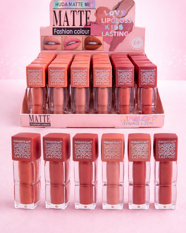 HUDA MATTE LOVE LIPGLOSS NUDE COLORS- 24 pcs box #Y2711