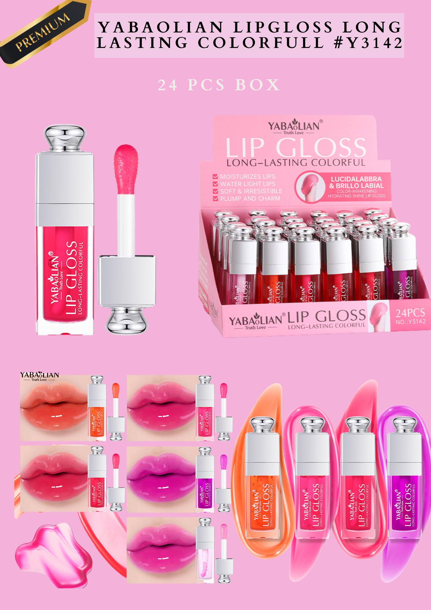 YABAOLIAN LIPGLOSS LONG LASTING COLORFULL #Y3142 ( 24 pcs box)