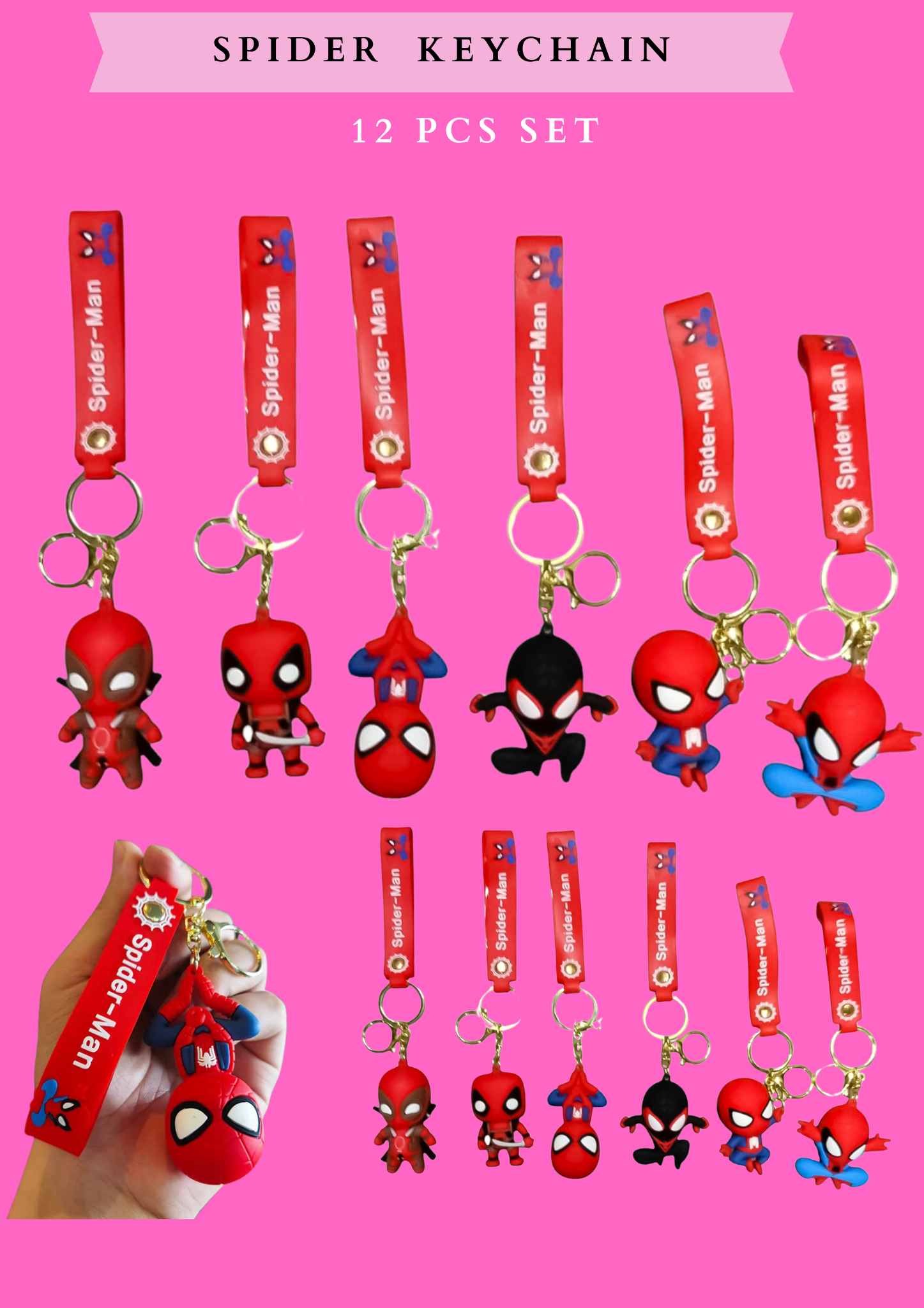 SPIDER  KEYCHAIN - 12 pcs set