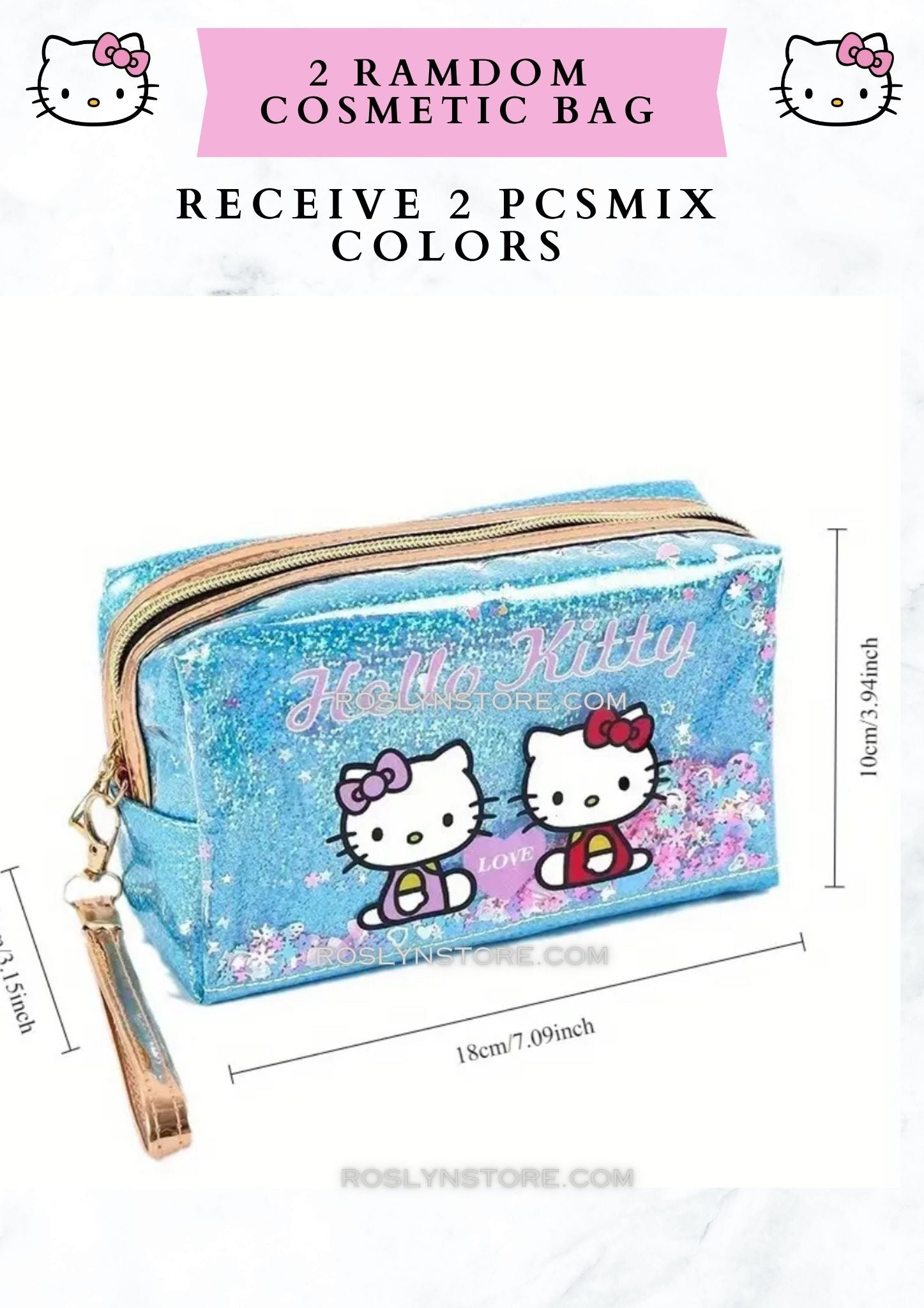 COSMETIC BAG kitty -2 PCS mix colors  ( 2 pcs set )