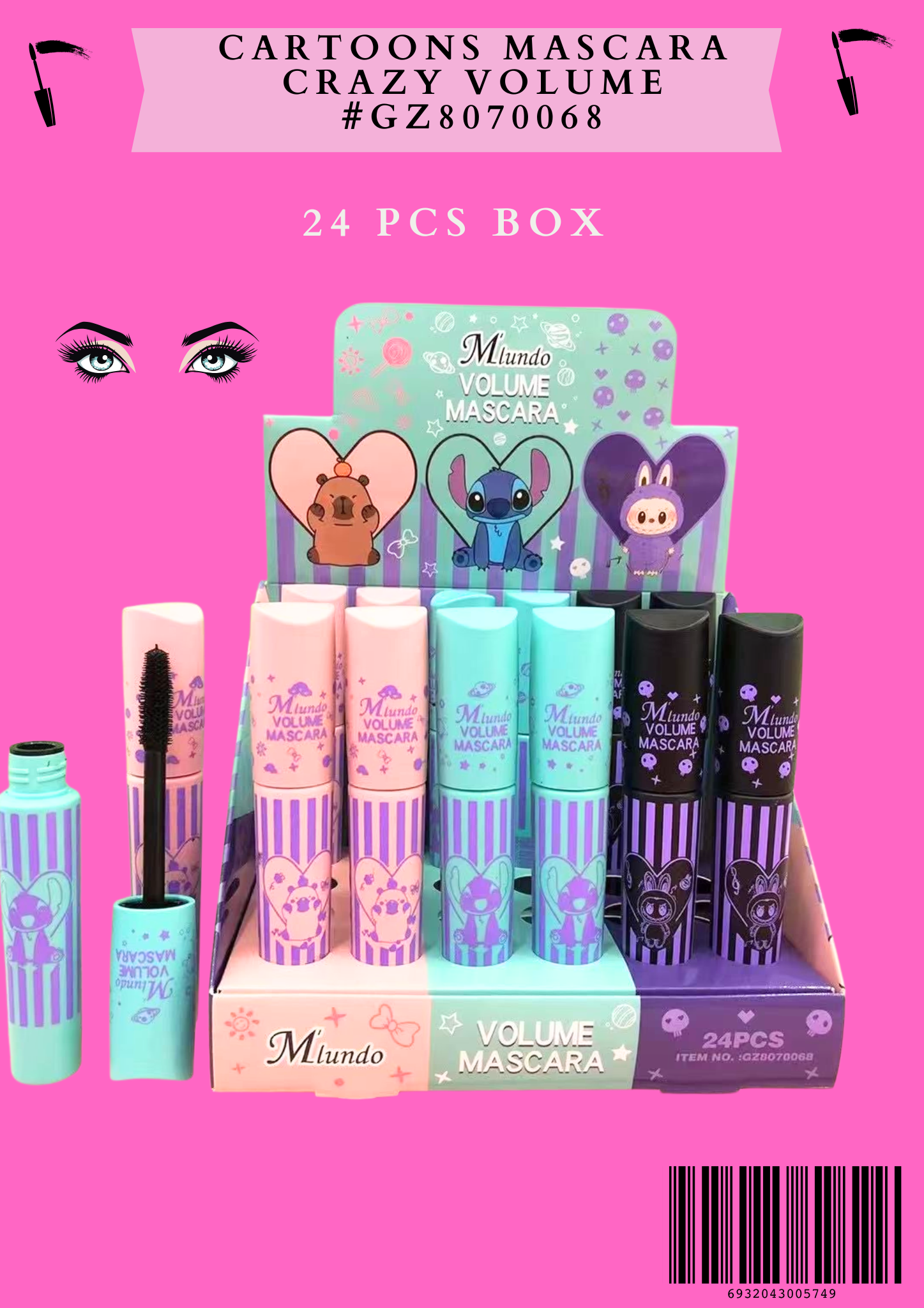 CARTOONS MASCARA CRAZY VOLUME( #GZ8070068) 24 PCS BOX