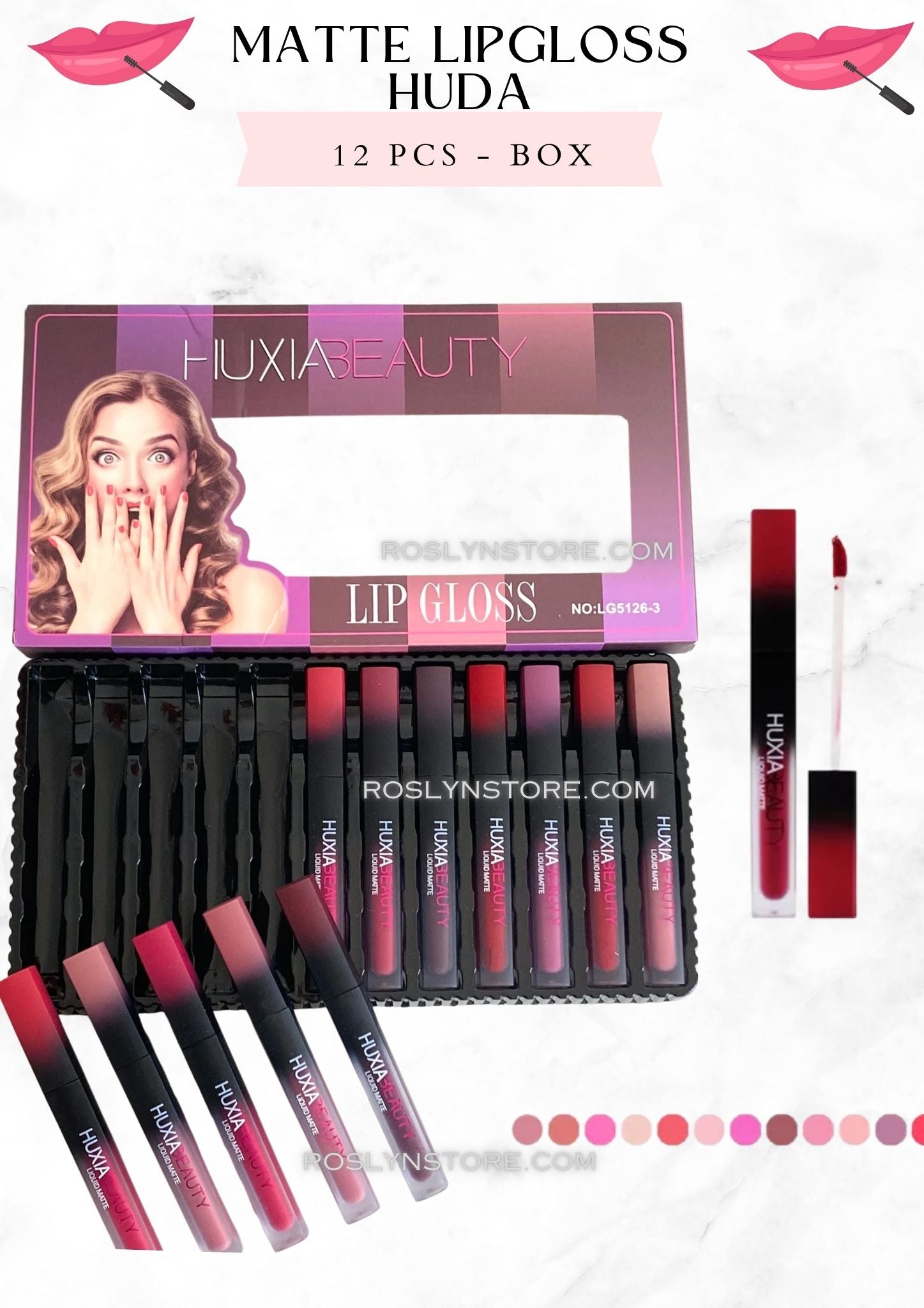 MATTE LIPGLOSS - HUDA -12 PCS - BOX