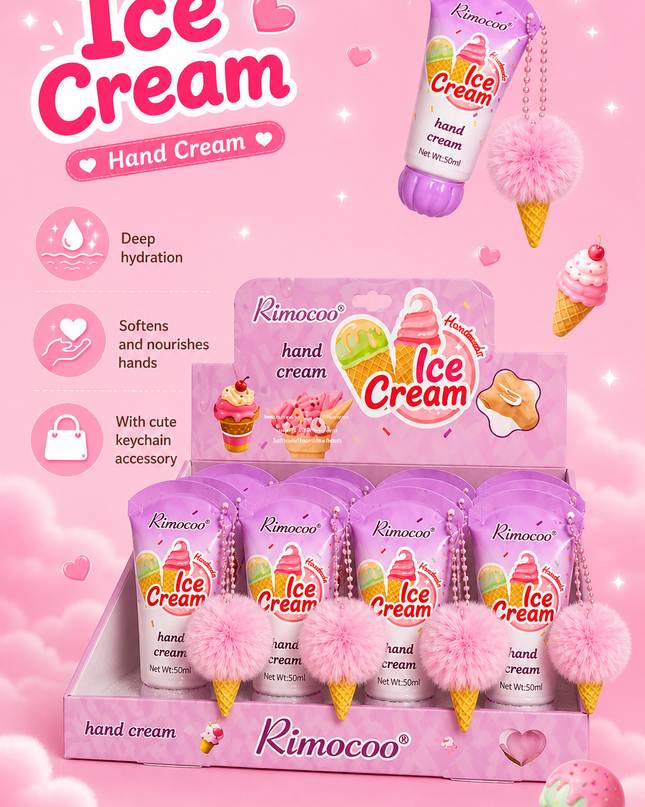 HAND CREAM ICE CREAM with keychain- Rimocoo 12 pcs box