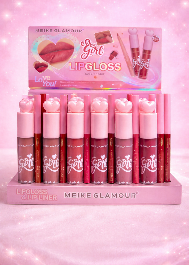 LIP GLOSS & LIP LINER-2&1 - Meike glamour ( #MK34567) -24 SET BOX
