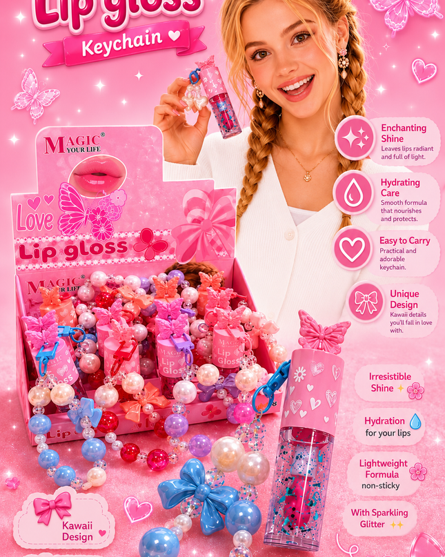 KEYCHAIN LIPGLOSS MAGIC YOUR LIFE BUTTERFLY #LC506 -(12 PCS BOX)