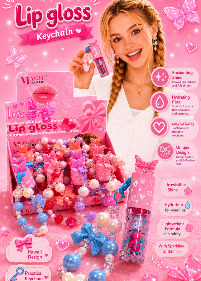 KEYCHAIN LIPGLOSS MAGIC YOUR LIFE BUTTERFLY #LC506 -(12 PCS BOX)
