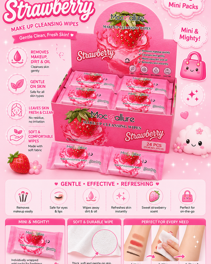 MOCALLURE CLEANSING WIPES  STRAWBERRY#FF235- (makeup remover wipes )24 pcs box