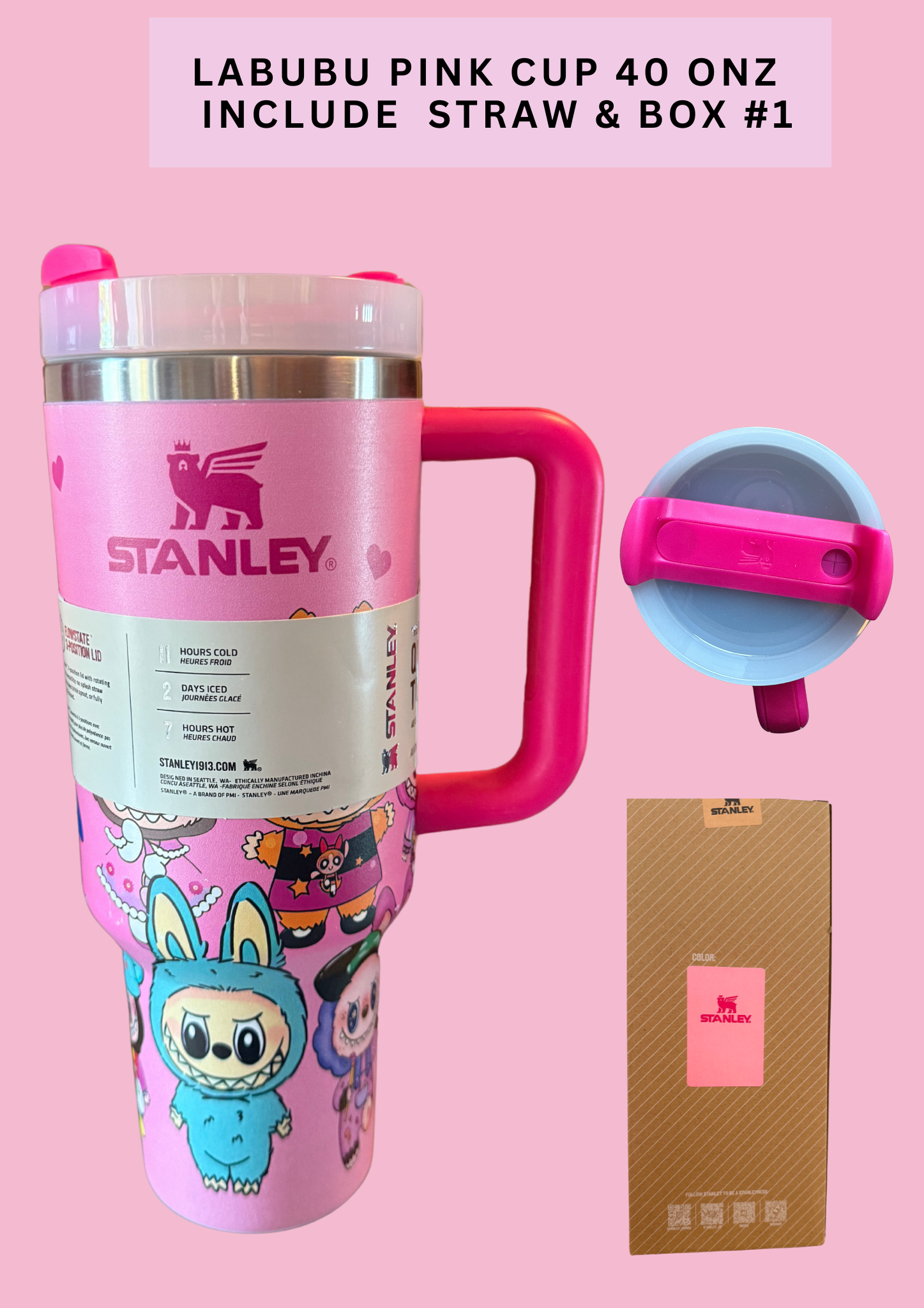 LABUBU PINK CUP - 40 ONZ INCLUDE STRAW & BOX #1