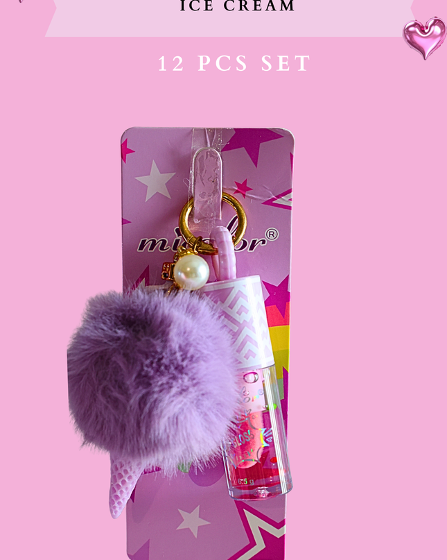 MICOLOR LIPGLOSS KEYCHAIN ICE CREAM- 12 PCS SET