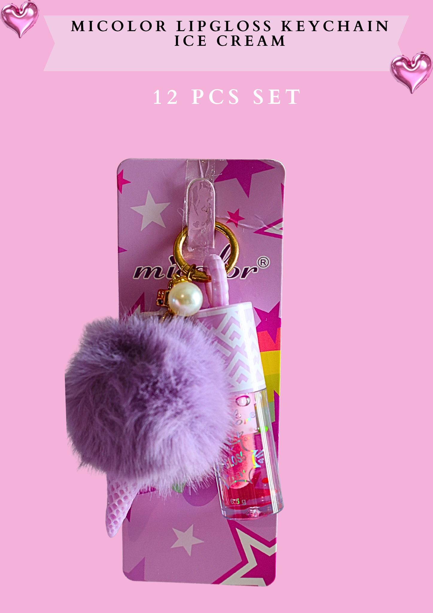 MICOLOR LIPGLOSS KEYCHAIN ICE CREAM- 12 PCS SET