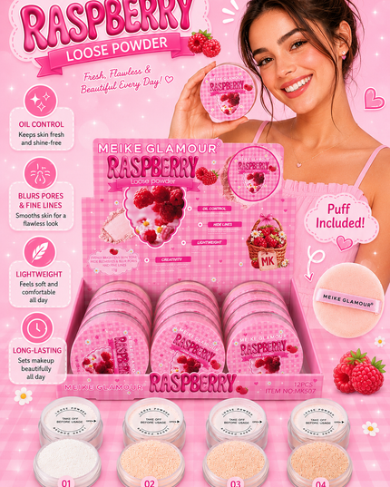 RASPBERRY LOOSE POWDER- 12 pcs box- (Meike glamour Mk507)