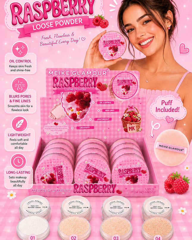 RASPBERRY LOOSE POWDER- 12 pcs box- (Meike glamour Mk507) (C39)
