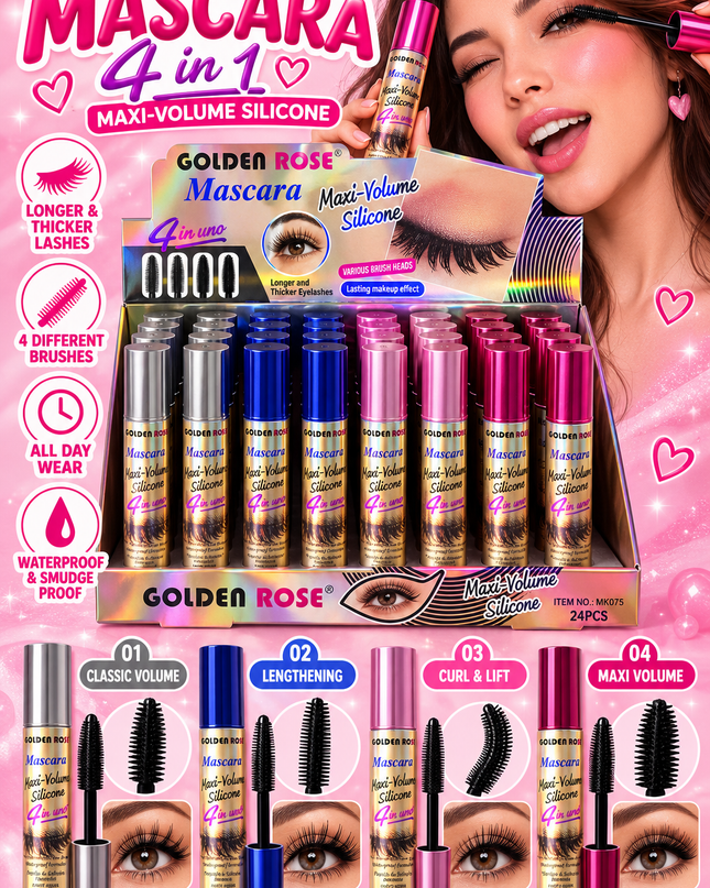 BLACK MASCARA 4 &1 - 24 pcs box - Golden Rose (#Mk075)