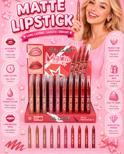 MATTE LIPSTICK COLOR CASTLE #8107- 36 pcs box
