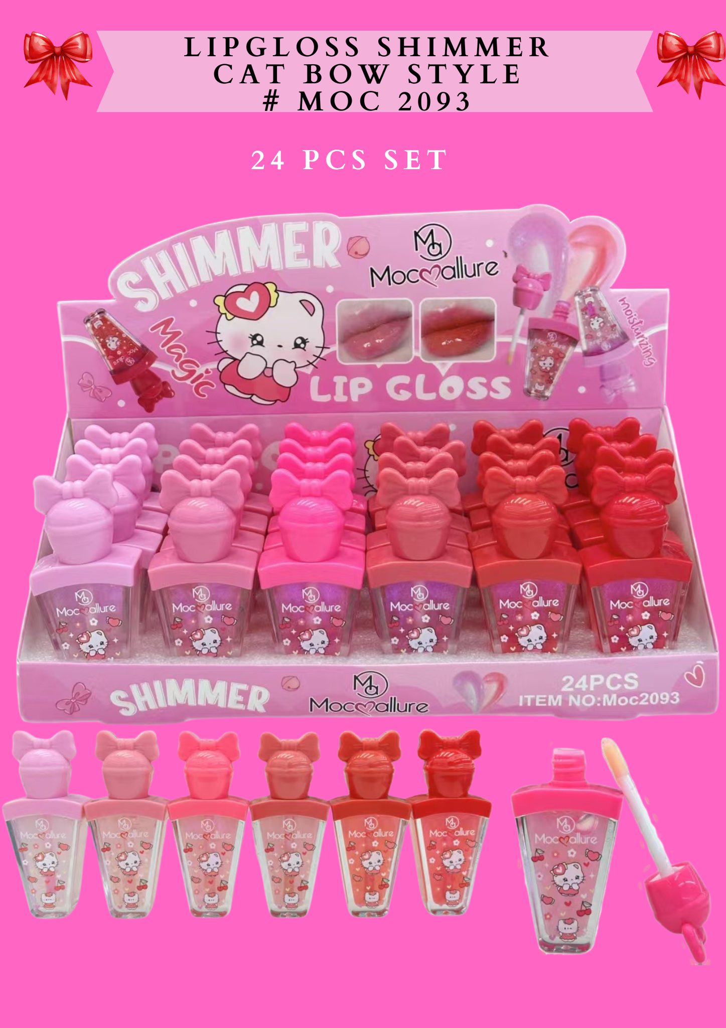 LIPGLOSS SHIMMER CAT BOW STYLE # MOC 2093 (24 PCS SET)