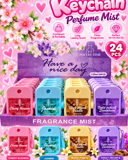PERFUME KEYCHAIN 35 ml- 24 pcs box - HAVE A NICE DAY( purple box)