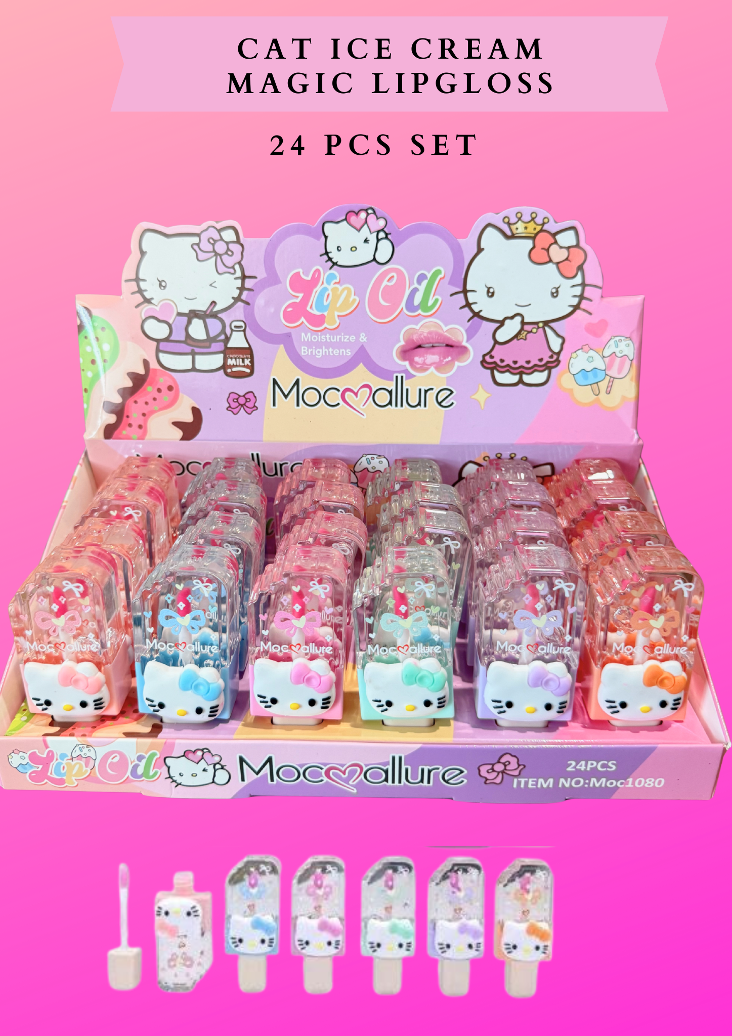 CAT ICE CREAM MAGIC LIPGLOSS  - (#moc1080 ) 24 PCS SET