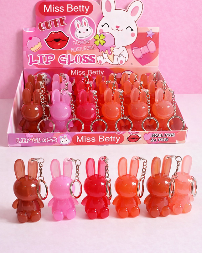 LIPGLOSS Bunny with keychain  Miss Betty  #L1182-( 24 PCS BOX)