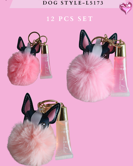 MICOLOR LIPGLOSS WITH KEYCHAIN - SWEET DOG STYLE- L5173 12 PCS SET  ( clear )