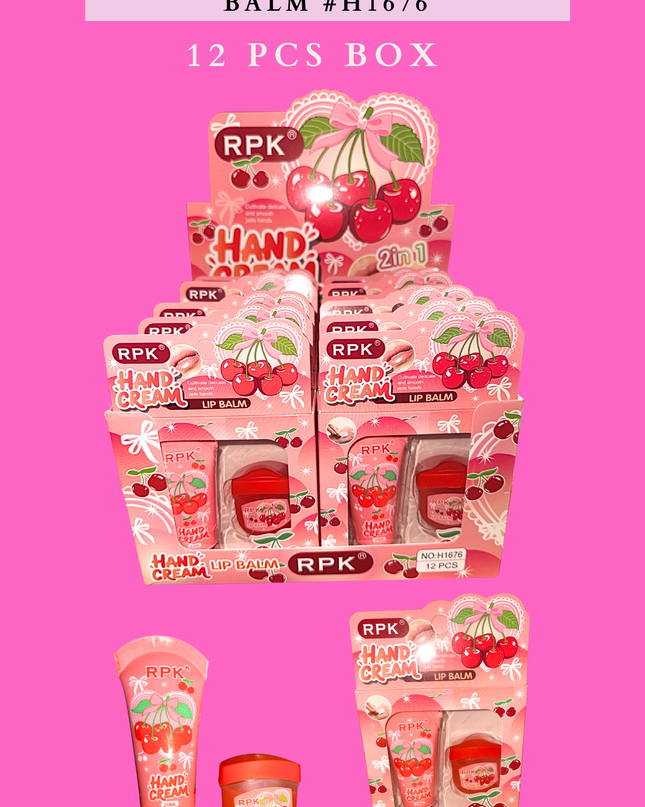 CHERRY HAND CREAM & LIP BALM #H1676 12 PCS BOX