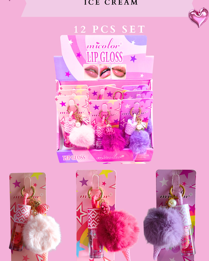 MICOLOR LIPGLOSS KEYCHAIN ICE CREAM- 12 PCS SET