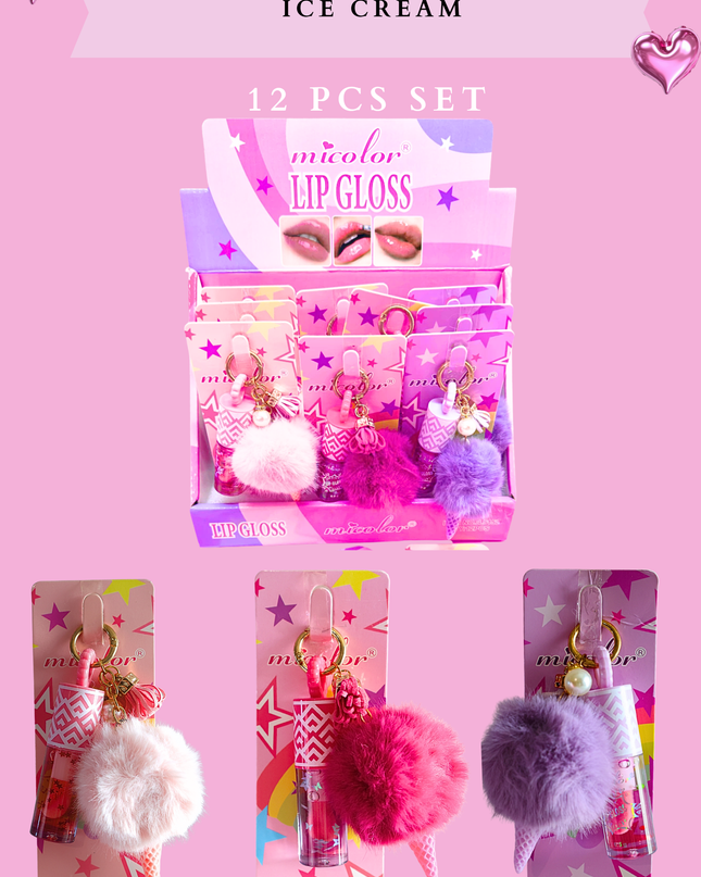 MICOLOR LIPGLOSS KEYCHAIN ICE CREAM- 12 PCS SET