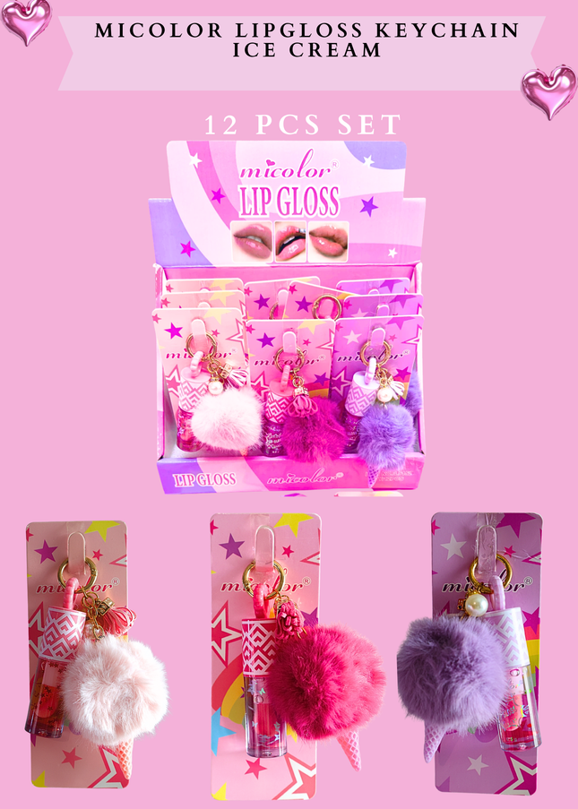 MICOLOR LIPGLOSS KEYCHAIN ICE CREAM- 12 PCS SET