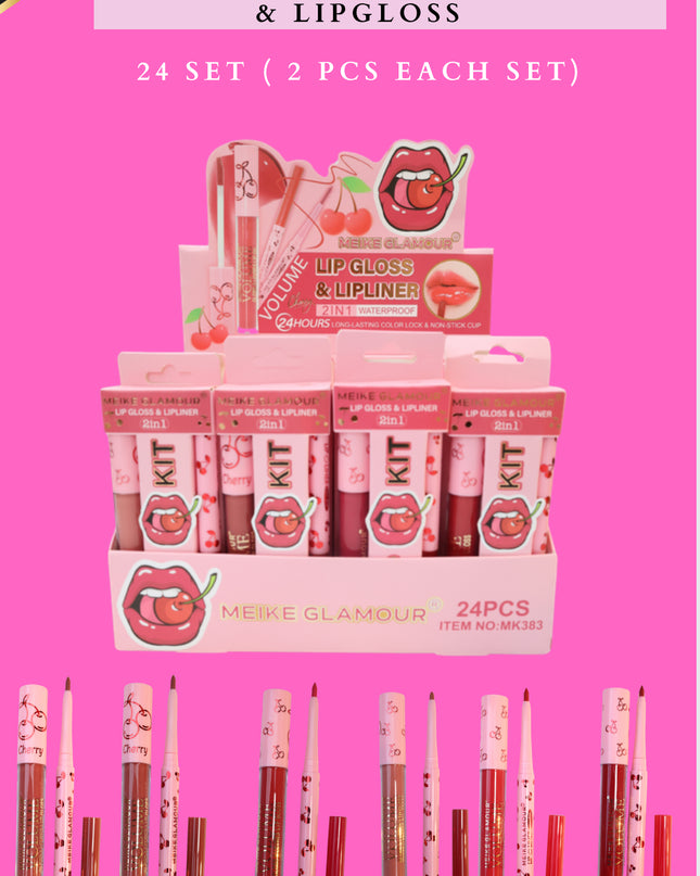 CHERRY LIP LINER & LIPGLOSS 24 SET (2 PCS per set)