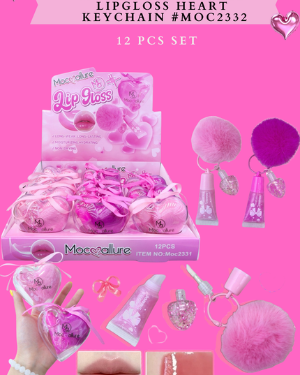 MOCALLURE DOUBLE LIPGLOSS HEART KEYCHAIN #MOC2332( 12 PCS SET) (clear)