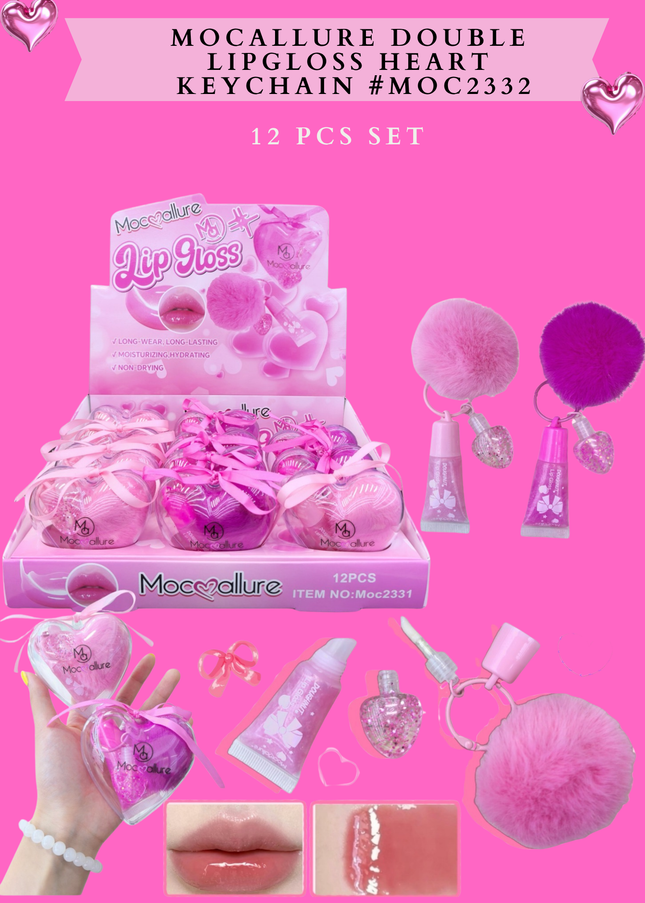 MOCALLURE DOUBLE LIPGLOSS HEART KEYCHAIN #MOC2332( 12 PCS SET) (clear)
