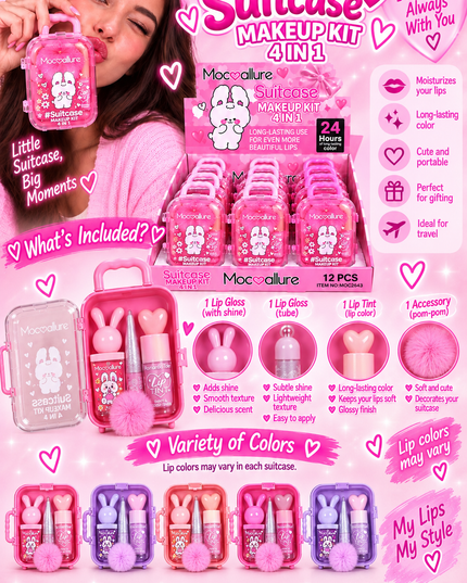 SUITCASE BUNNY-4 in 1 -MAKEUP KIT -MOCOALLURE-12PCS -MOC2643-(L33)