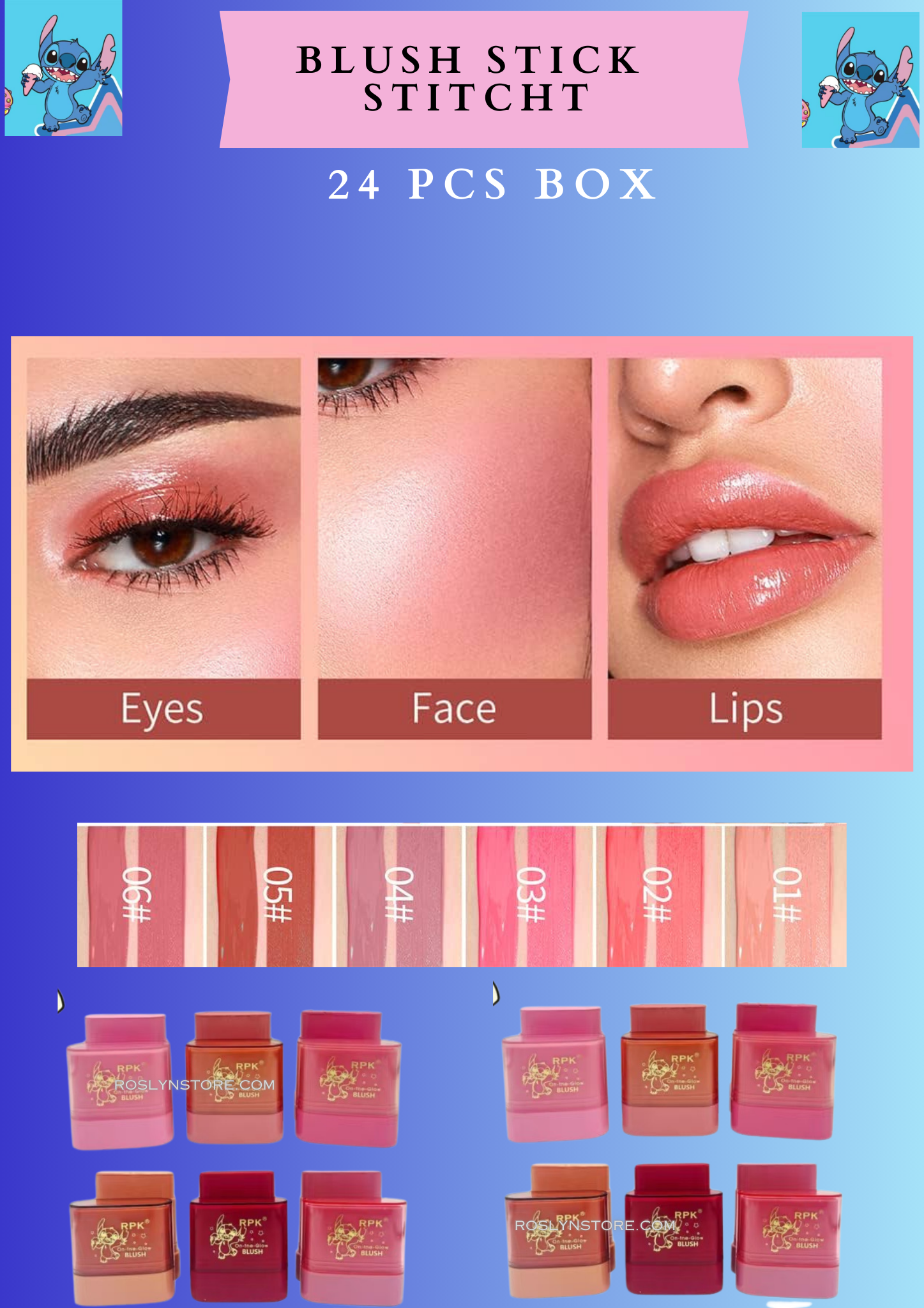 BLUSH STICKT - STITCHT (multi- use) for lips , face & eyes  - (24 pcs box ) style 2