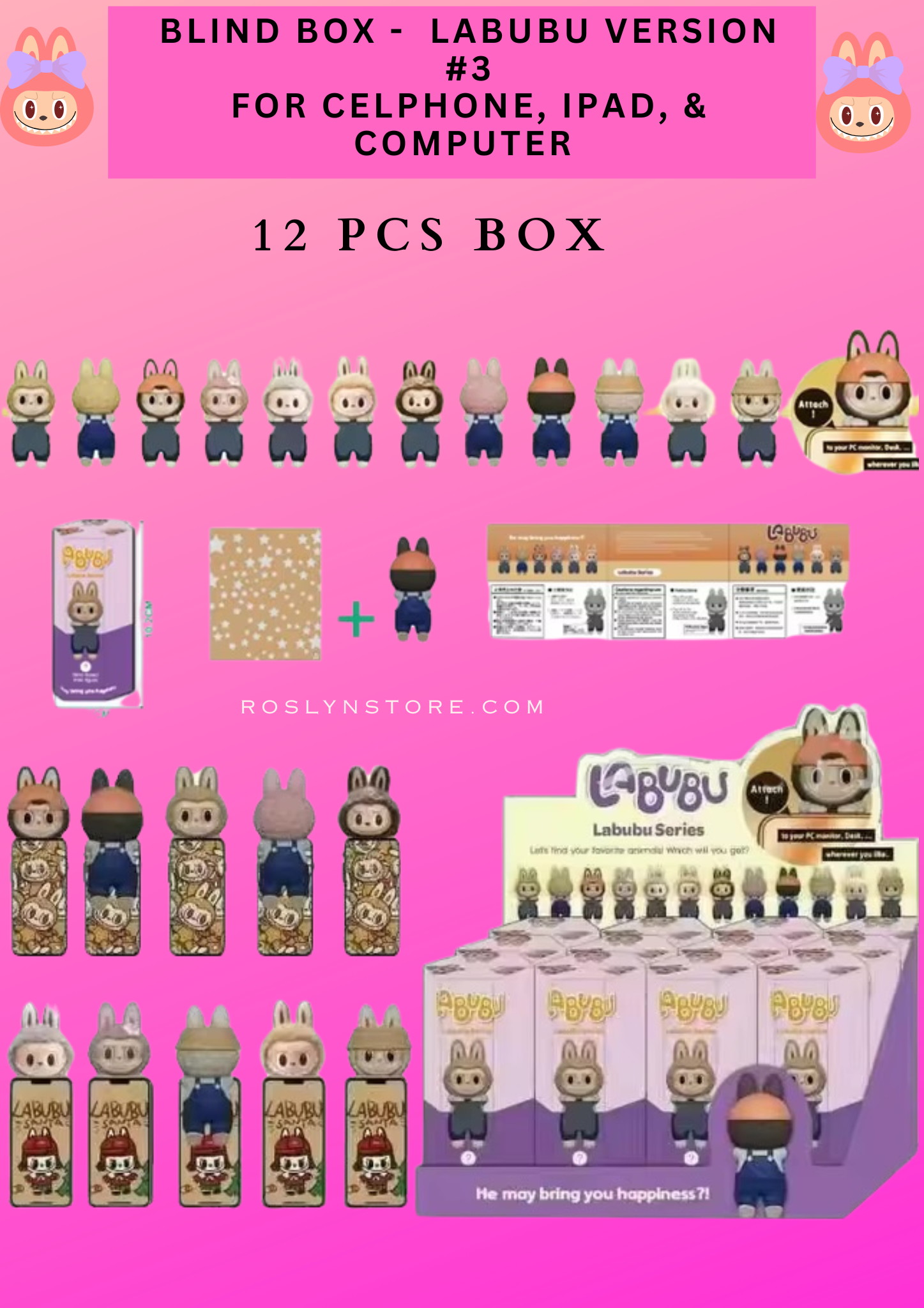 BLIND BOX - LABUBU VERSION #3 FOR CELLPHONE, IPAD, & COMPUTER - 12 PCS BOX