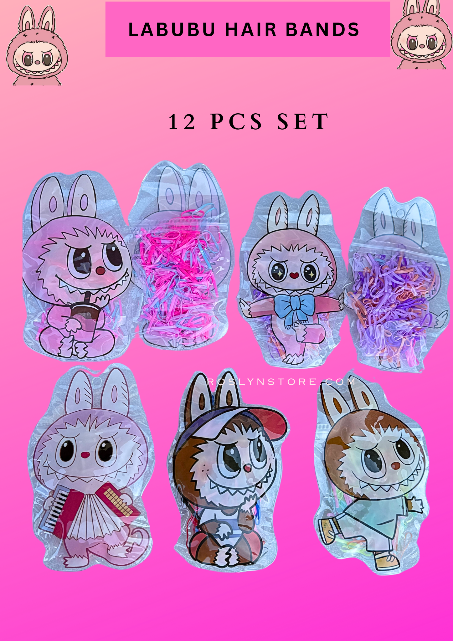 LABUBU HAIR BANDS - 12 pcs set