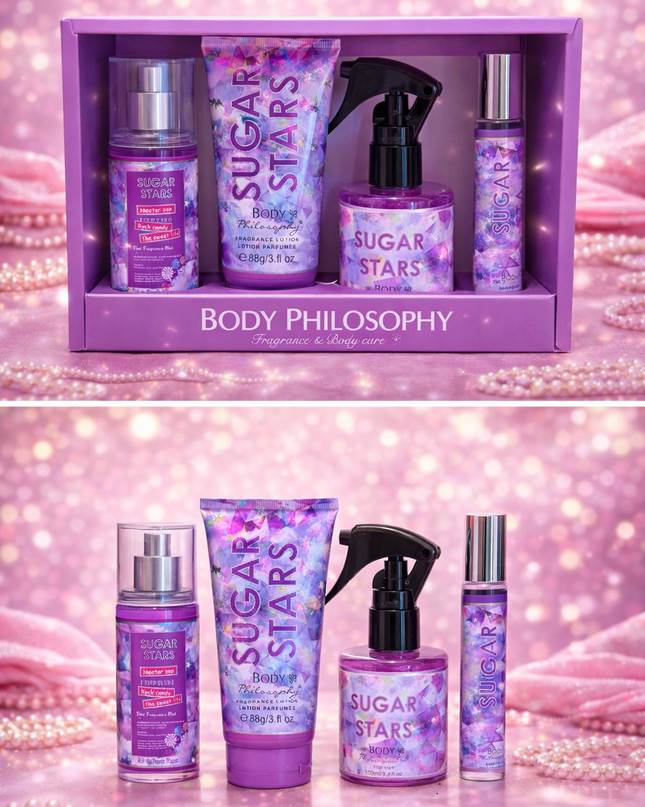 SET PERFUME with gift box - 4  pcs - Purple  - SUGAR STAR