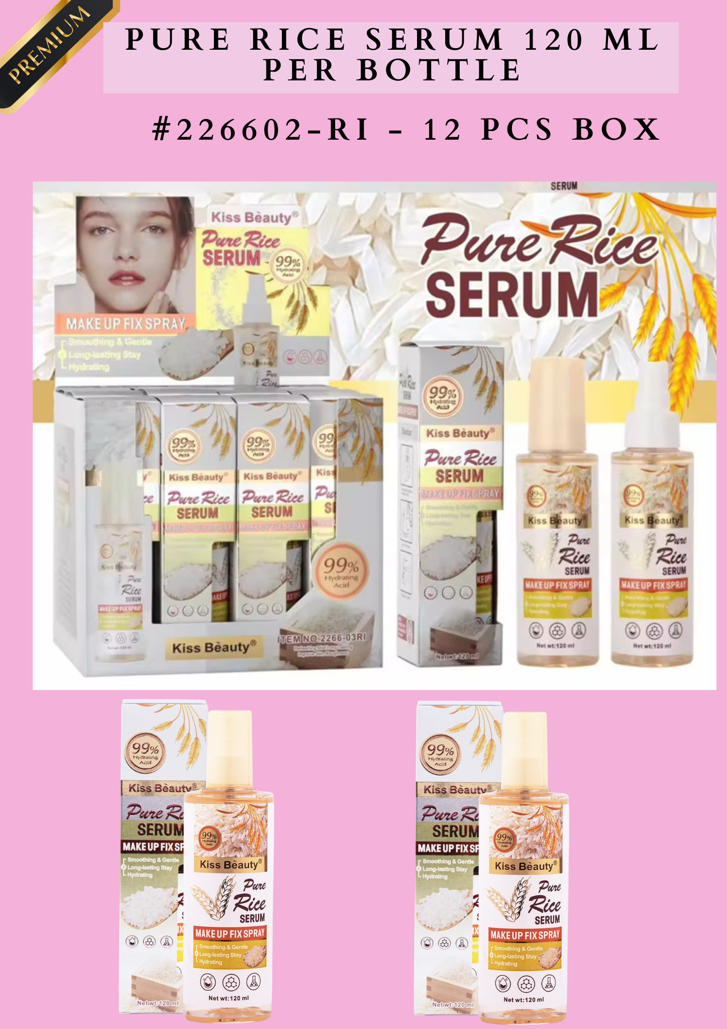 PURE RICE SERUM - makeup fix Spray- 120 ML PER BOTTLE #226602-RI - 12 PCS BOX