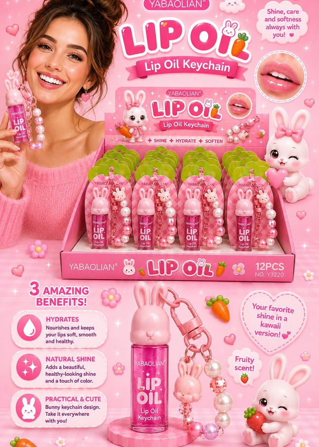 LIPGLOSS KEYCHAIN BUNNY YABAOLIAN 24 pcs box