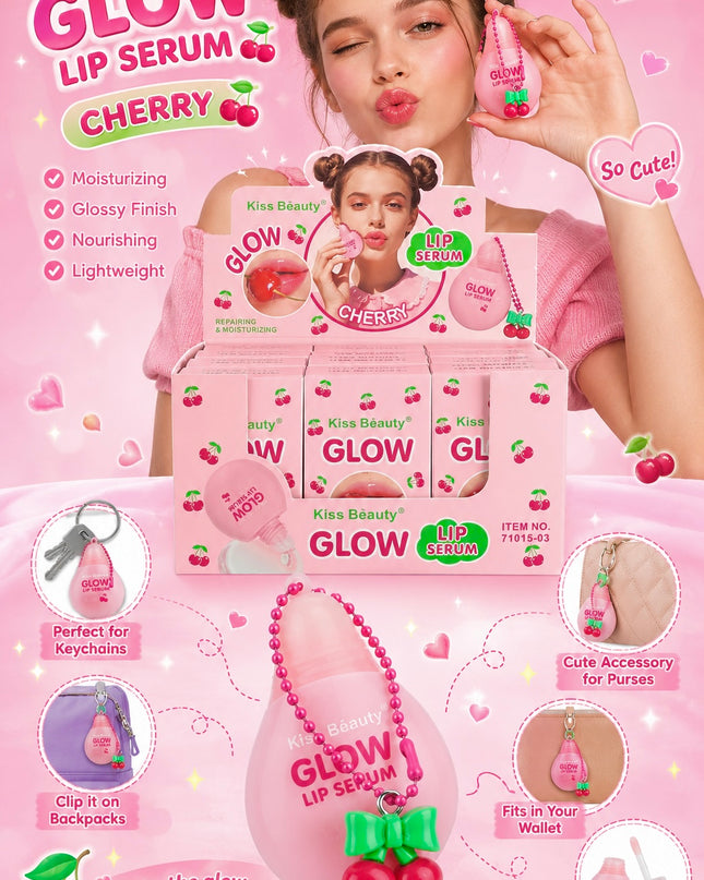 LIP SERUM CHERRY WITH KEYCHAIN - KISS BEAUTY-  12 pcs box