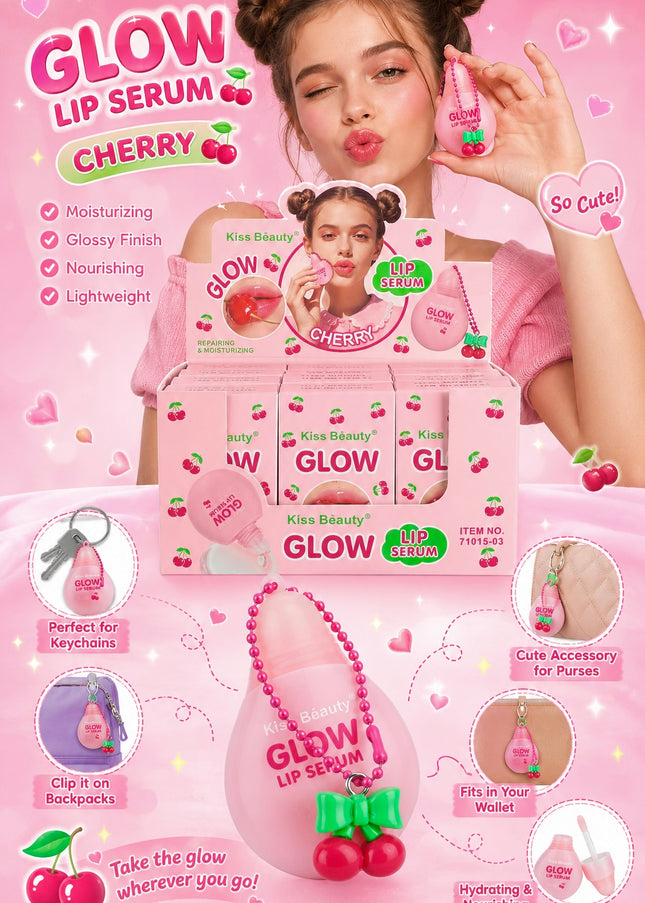 LIP SERUM CHERRY WITH KEYCHAIN - KISS BEAUTY-  12 pcs box