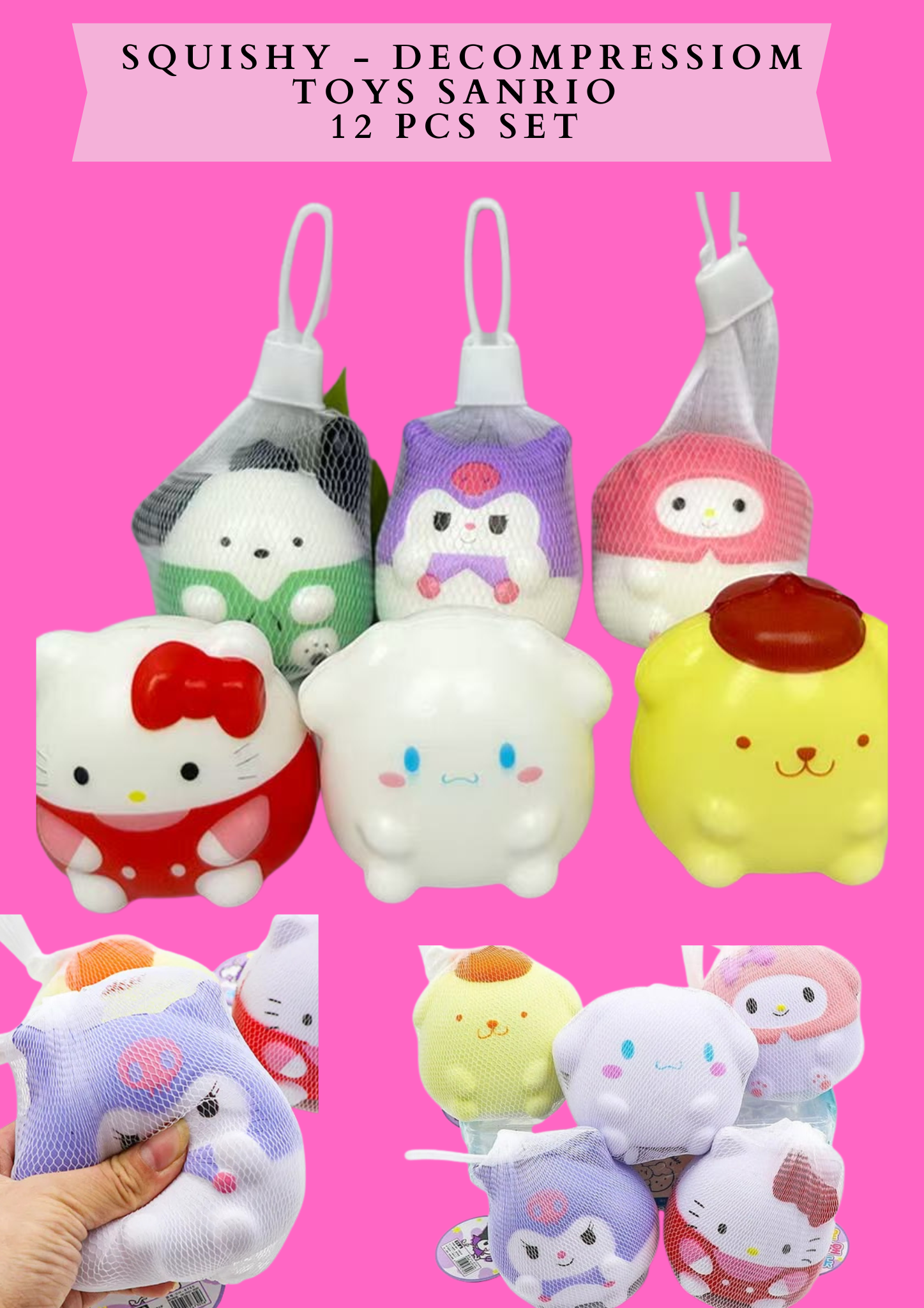 SQUISHY - DECOMPRESSIOM TOYS SANRIO - 12 PCS SET