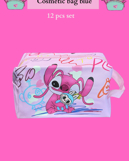 BLUE COSMETIC-  WITH ZIPPER - 12 PCS SET