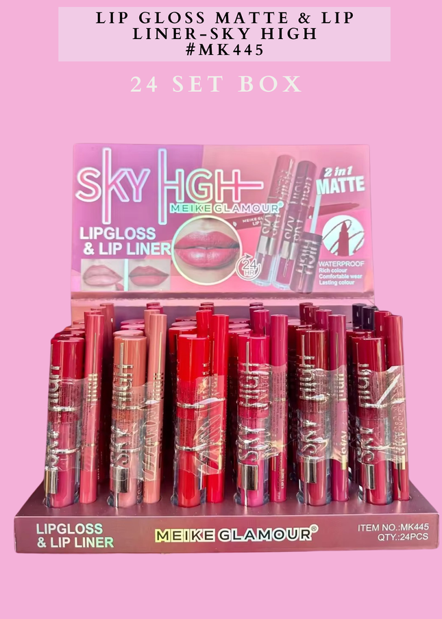 LIP GLOSS MATTE & LIP LINER-2&1 SKY HIGH( #MK445) -24 SET BOX