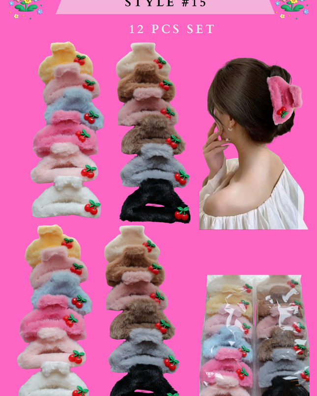 HAIR CLAW CHERRY (STYLE #15)- (12 PCS SET)