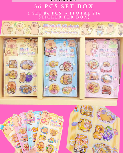 3D STICKERS CAPYBARA GLITTER WATER 36 PCS- (TOTAL 216 STICKER PER BOX