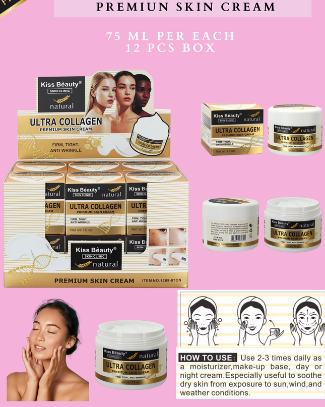 KISS BEAUTY ULTRA COLLAGEN PREMIUN SKIN CREAM 75 ML PER EACH -12 PCS BOX
